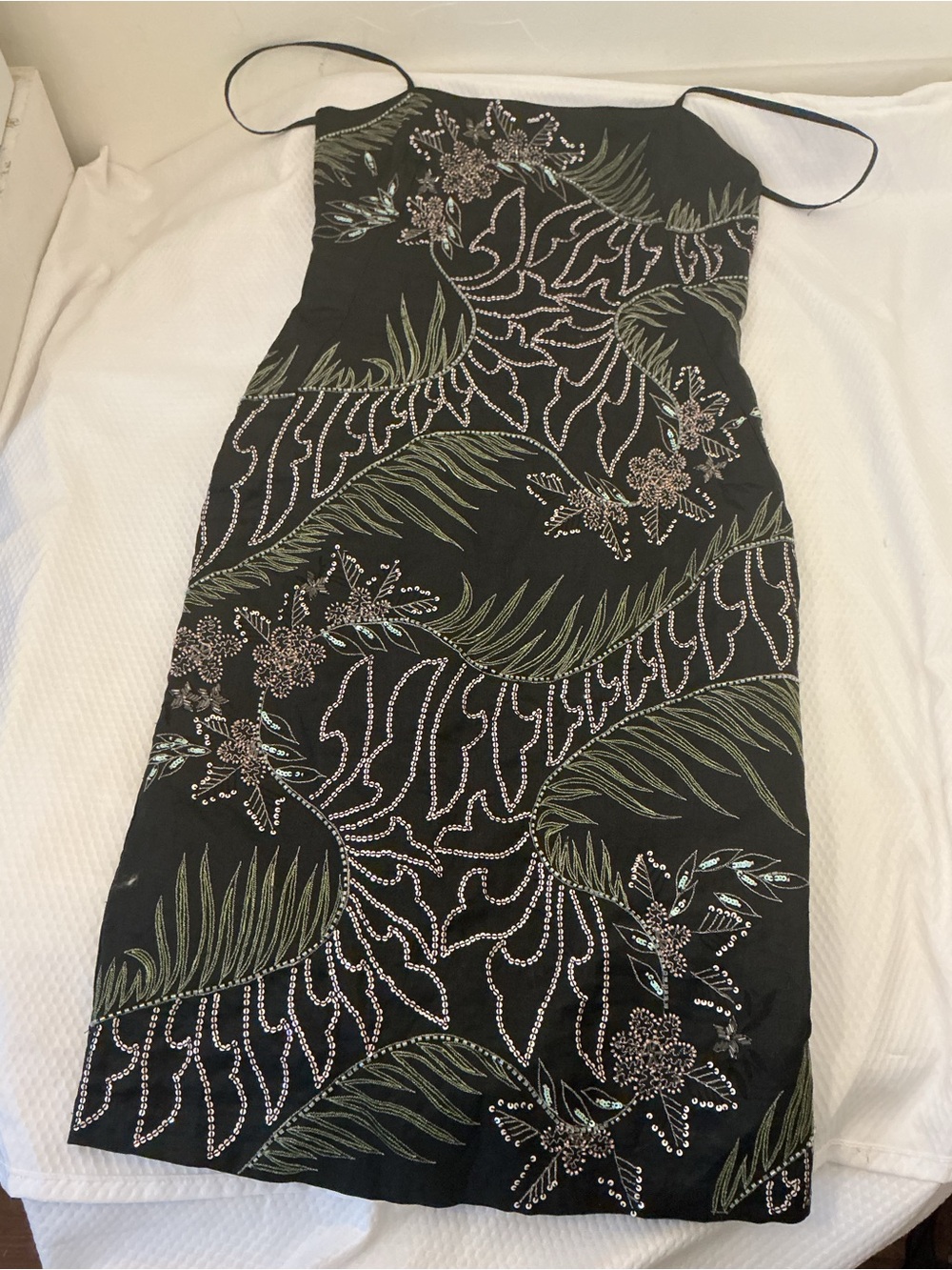 French Connection Black Strapless Embroidered Floral Dress